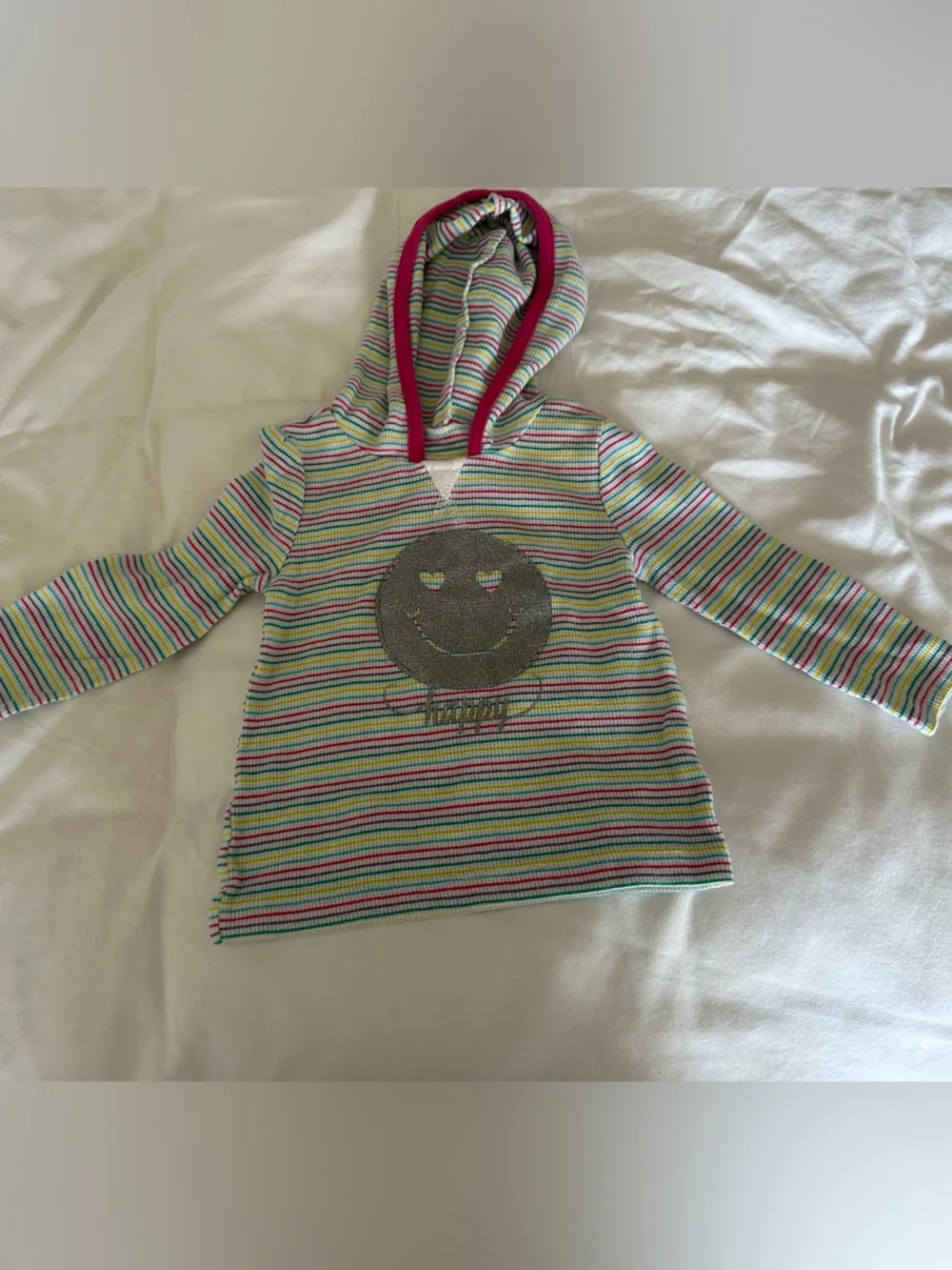 The Children's Place Multicolor Striped Hooded Tunic with Glitter Smiley